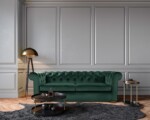 Canapea extensibila Oxford Chesterfield, 88x216x75 cm, 3 locuri, Green