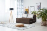 Canapea extensibila Urban Living 136x80x40 cm Dark Chocolate/ Daisies FlowerInterval lungime: 101-150 cm | Tip: Extensibila | Forma: Standard | Material tapiterie: Textil | Numar locuri: 2 | Compozitie umplutura: Spuma poliuretanica | Garantie: 2 ani
