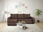 Coltar extensibil reversibil Siena Lux Chocolate 243x141x81 cm cu lada de depozitareInterval lungime: Peste 200 cm | Forma: Coltar | Tip: Extensibila | Material tapiterie: Textil | Numar locuri: 3 | Garantie: 2 ani