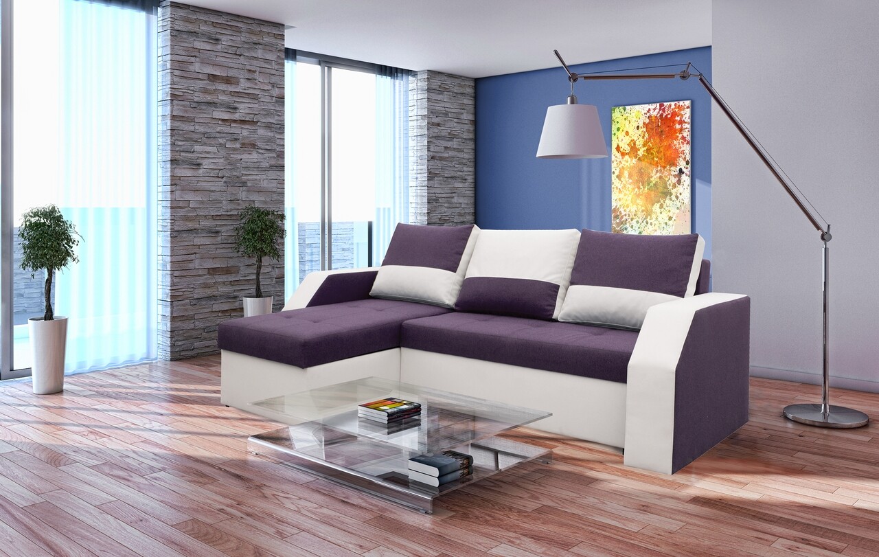 l-coltar-extensibil-madrid-226x145x79-cm-2-lazi-depozitare-reversibil-alb-mov Coltar extensibil Madrid, 226x145x79 cm, 2 lazi depozitare, Reversibil, Alb/ MovGarantie: 2 ani | Interval lungime: Peste 200 cm | Tip: Extensibila | Material cadru: Lemn + Pal + MDF | Forma: Coltar | Material tapiterie: Textil; Piele ecologica | Numar locuri: 3 - imagine 1