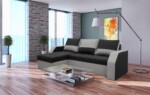 Coltar extensibil Madrid, 226x145x79 cm, 2 lazi depozitare, Reversibil, Gri/NegruGarantie: 2 ani | Interval lungime: Peste 200 cm | Tip: Extensibila | Material cadru: Lemn + Pal + MDF | Forma: Coltar | Material tapiterie: Textil; Piele ecologica | Numar locuri: 3