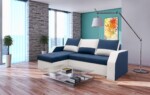 Coltar extensibil Madrid, 226x145x79 cm, 2 lazi depozitare, Reversibil, Alb/Albastru petrolGarantie: 2 ani | Interval lungime: Peste 200 cm | Tip: Extensibila | Material cadru: Lemn + Pal + MDF | Forma: Coltar | Material tapiterie: Textil; Piele ecologica | Numar locuri: 3