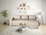 Coltar extensibil reversibil Napoli Bej, cu lada de depozitare, 247x148x78 cmInterval lungime: Peste 200 cm | Tip: Extensibila | Forma: Coltar | Material tapiterie: Textil | Numar locuri: 3