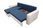 Coltar extensibil Toledo, 226x145x79 cm, 2 lazi depozitare, Reversibil, Alb/Albastru petrolInterval lungime: Peste 200 cm | Tip: Extensibila | Material cadru: Lemn + Pal + MDF | Forma: Coltar | Material tapiterie: Textil; Piele ecologica | Numar locuri: 3 - imagine 12