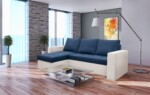 Coltar extensibil Toledo, 226x145x79 cm, 2 lazi depozitare, Reversibil, Alb/Albastru petrolInterval lungime: Peste 200 cm | Tip: Extensibila | Material cadru: Lemn + Pal + MDF | Forma: Coltar | Material tapiterie: Textil; Piele ecologica | Numar locuri: 3