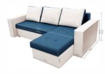 Coltar extensibil Toledo, 226x145x79 cm, 2 lazi depozitare, Reversibil, Alb/Albastru petrolInterval lungime: Peste 200 cm | Tip: Extensibila | Material cadru: Lemn + Pal + MDF | Forma: Coltar | Material tapiterie: Textil; Piele ecologica | Numar locuri: 3 - imagine 3