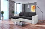 Coltar extensibil Toledo, 226x145x79 cm, 2 lazi depozitare, Reversibil, Alb/AntracitInterval lungime: Peste 200 cm | Tip: Extensibila | Material cadru: Lemn + Pal + MDF | Forma: Coltar | Material tapiterie: Textil; Piele ecologica | Numar locuri: 3