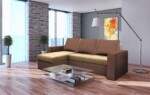 Coltar extensibil Toledo, 226x145x79 cm, 2 lazi depozitare, Reversibil, Maro/CremInterval lungime: Peste 200 cm | Tip: Extensibila | Material cadru: Lemn + Pal + MDF | Forma: Coltar | Material tapiterie: Textil; Piele ecologica | Numar locuri: 3 - imagine 2
