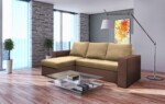 Coltar extensibil Toledo, 226x145x79 cm, 2 lazi depozitare, Reversibil, Maro/CremInterval lungime: Peste 200 cm | Tip: Extensibila | Material cadru: Lemn + Pal + MDF | Forma: Coltar | Material tapiterie: Textil; Piele ecologica | Numar locuri: 3