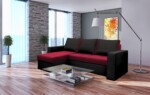 Coltar extensibil Toledo, 226x145x79 cm, 2 lazi depozitare, Reversibil, Rosu/NegruInterval lungime: Peste 200 cm | Tip: Extensibila | Material cadru: Lemn + Pal + MDF | Forma: Coltar | Material tapiterie: Textil; Piele ecologica | Numar locuri: 3 - imagine 2
